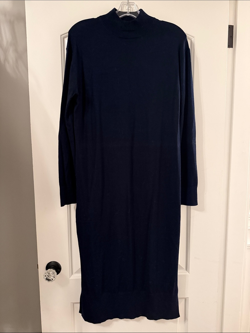 Mango Navy Long-Sleeve Midi Knit Dress